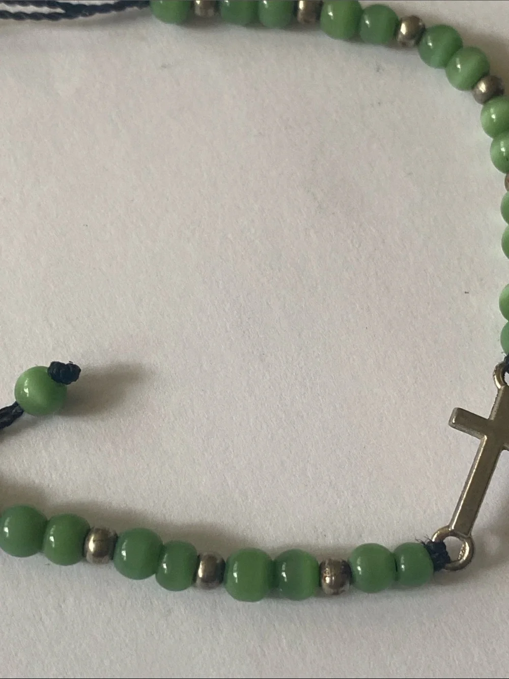 Genuine stone beaded cross, religious, spiritual adjustable bracelet